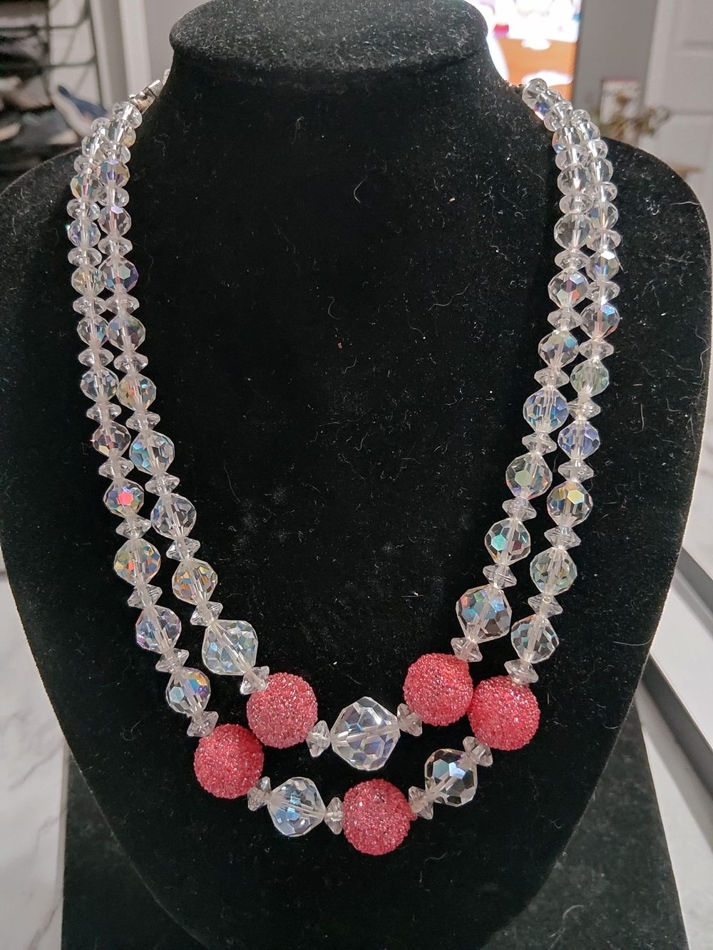 Crystal and Pink Aurora Borealis Necklace